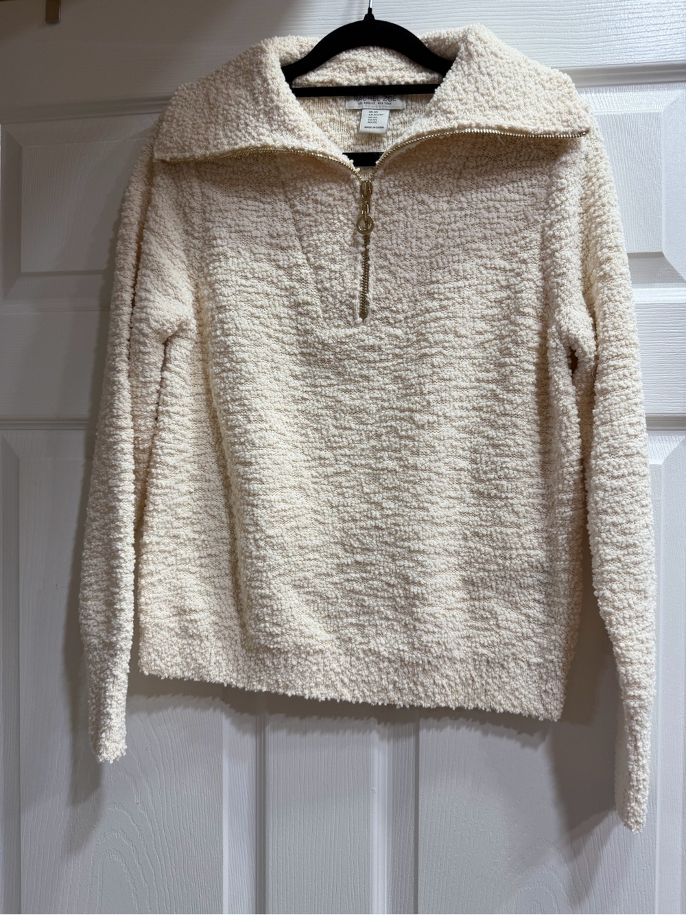 Rachel Zoe Cream Sherpa Half-Zip Pullover Sweater